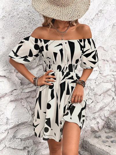 Casual Off Shoulder Slash Neck - Mini Dress - Lumikova