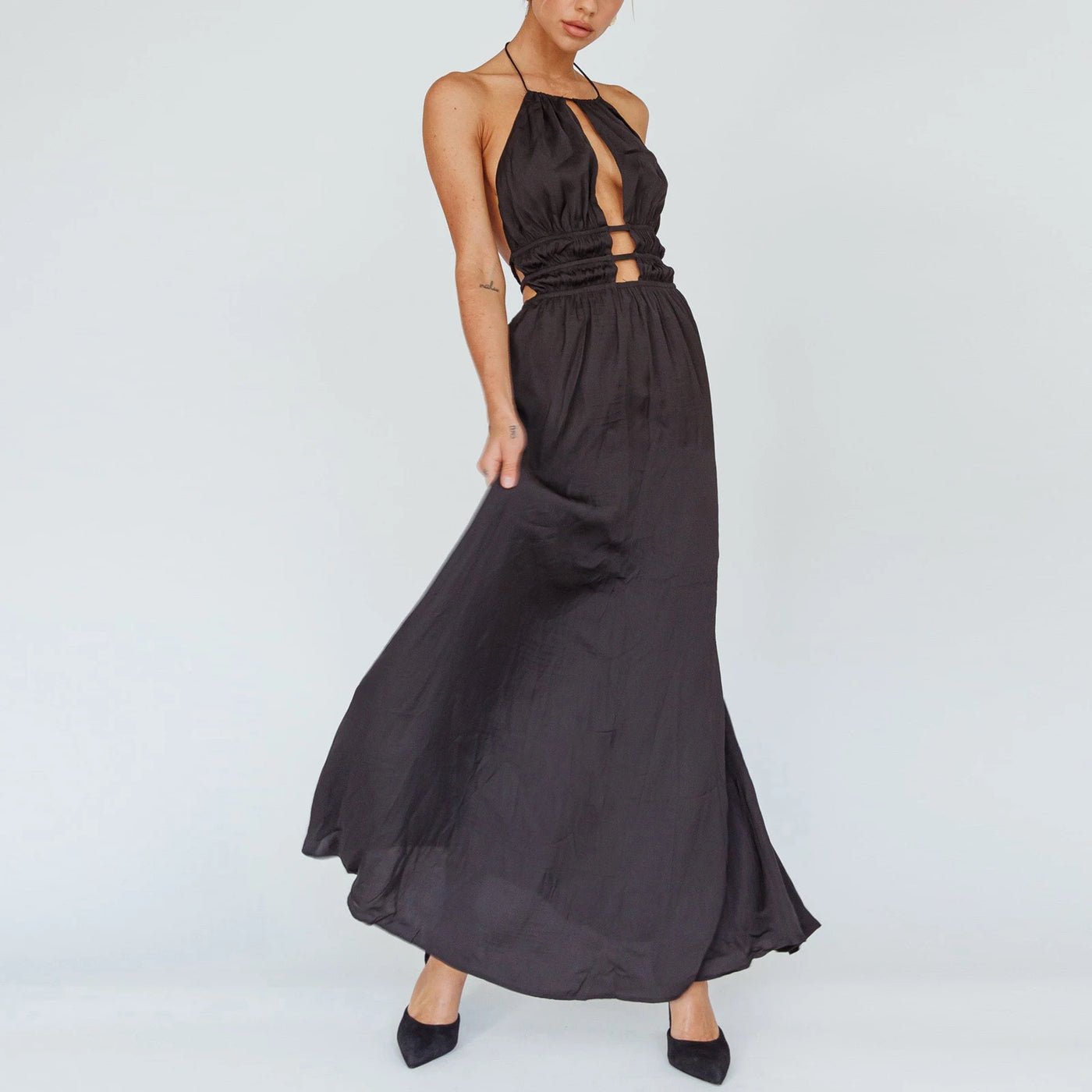 Black Maxi Dress Sleeveless Backless Smocked