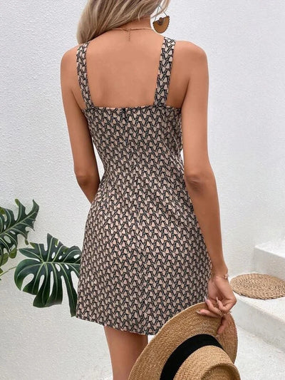 Casual Thin Shoulder With Geometric Pattern Mini Dress - Lumikova