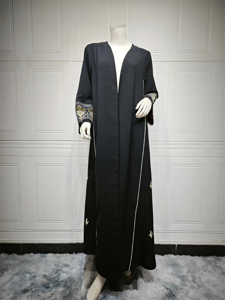 Black Embroidery Open Modest Abaya - Dubai Style - Lumikova