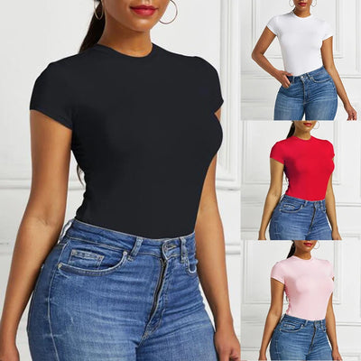 Sexy Short Sleeve O-Neck Bodysuit | Bodycon Rompers - Lumikova