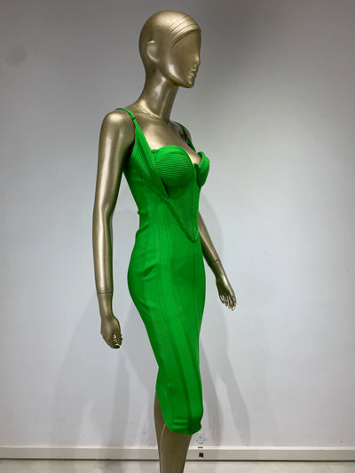 Sleeveless Backless Green Midi Bandage Elegant Dress - Lumikova