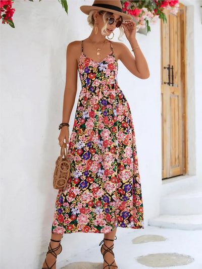 Mira Floral V Neck Sleeveless Dress - Lumikova