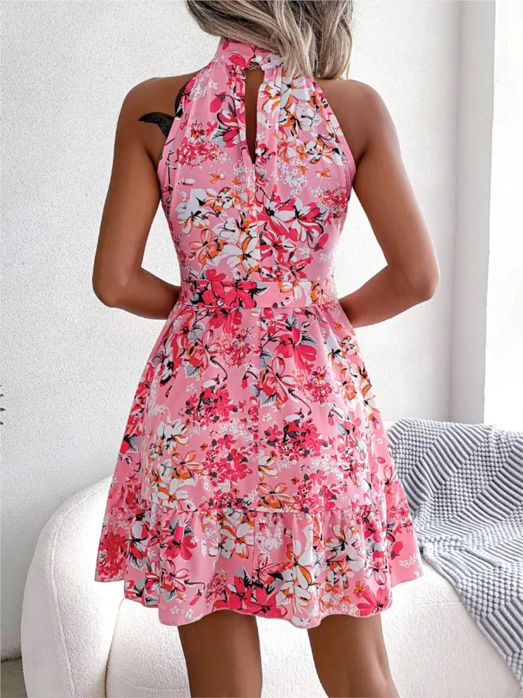 Chey Floral V Neck Sleeveless Mini Dress - Lumikova