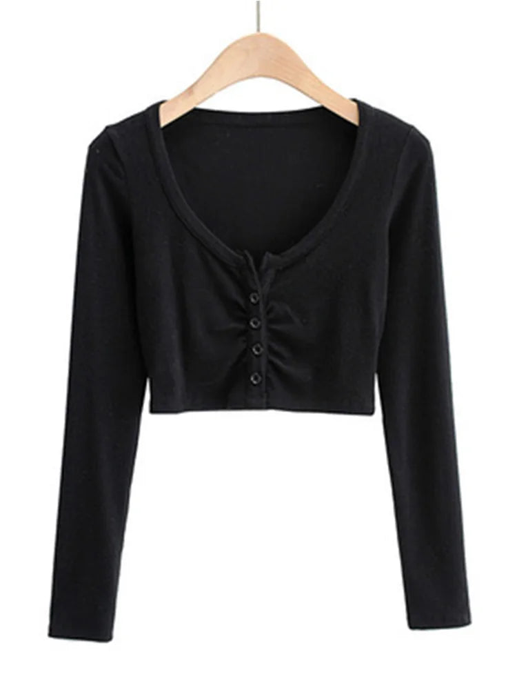 Solid V-Neck Long Sleeve Blouse | High Street Cardigan - Lumikova