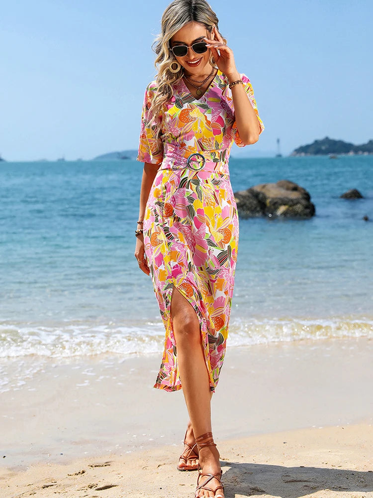 Midi Floral Dress - Beach Dress - Lumikova