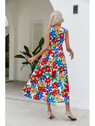 Flowy V Neck Sleeveless Colorful Dress - Lumikova