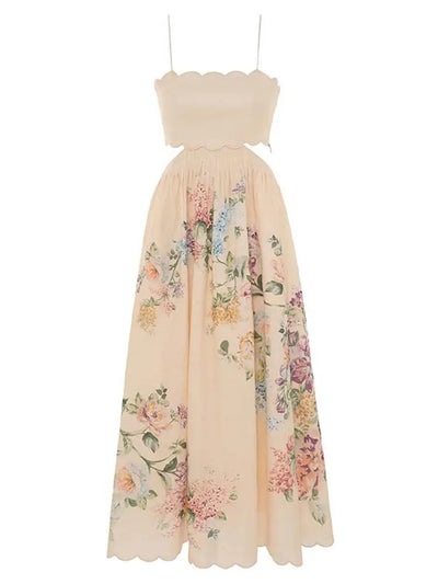 Flower Print Sling Maxi Dress - Lumikova