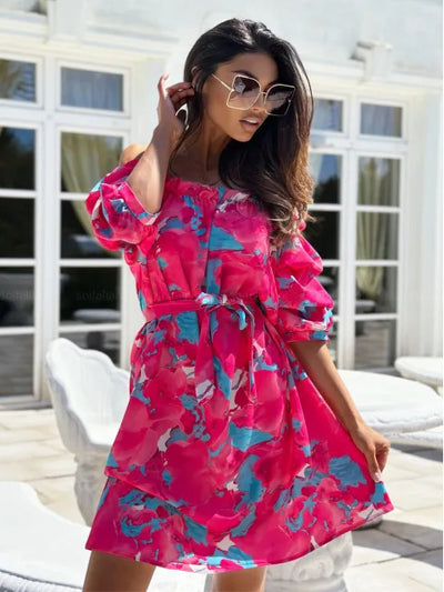 Floral Off Shoulder Colorful Dress - Lumikova