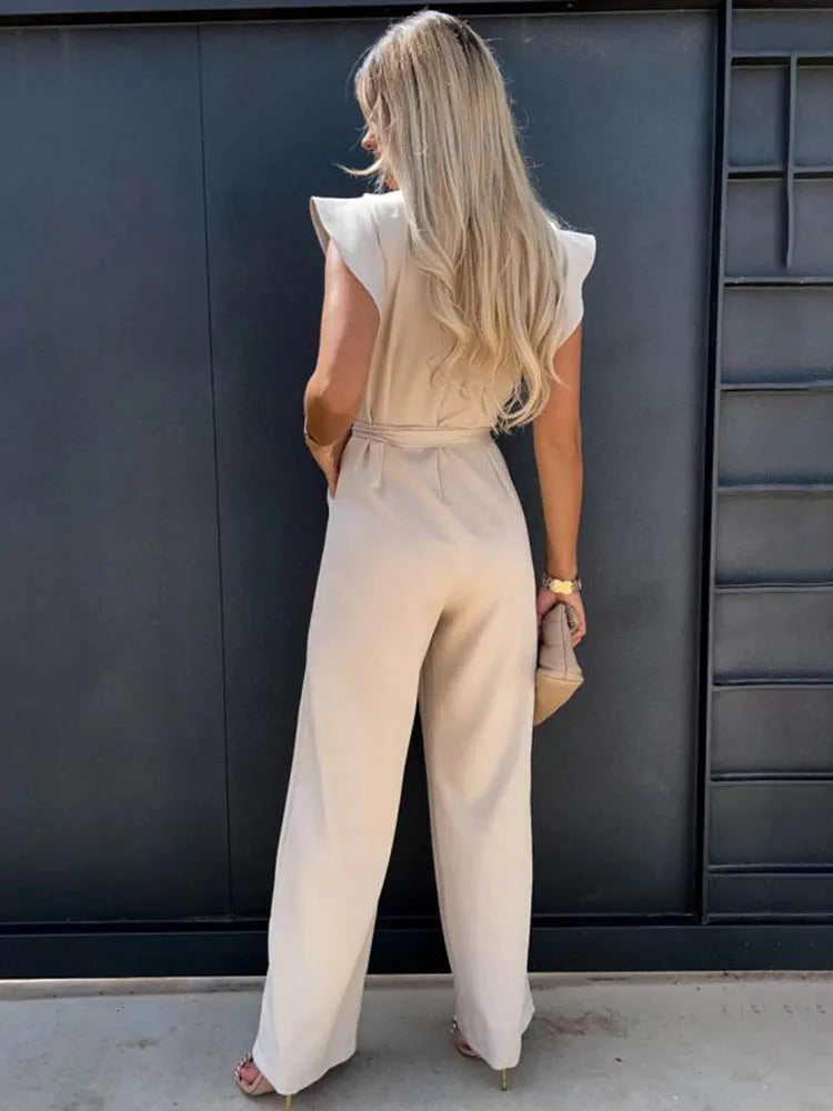 Summer Short Sleeve Wide Leg Jumpsuit | Elegant Vintage Streetwear - Lumikova