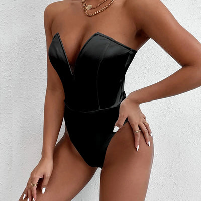 Jocoo Jolee Sexy Strapless Bodysuit | Deep V Off Shoulder Romper - Lumikova