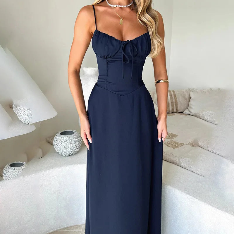 Elegant Maxi A-line Dress - Spaghetti Strap - Lumikova