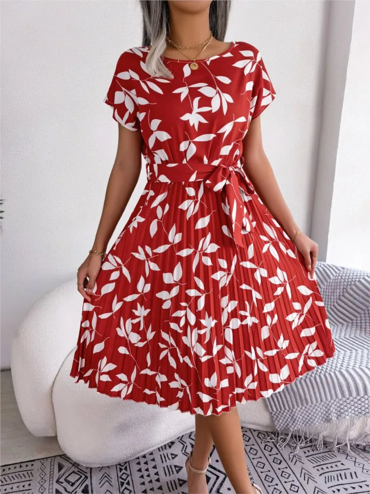 Casual O Neck Short Sleeve  Floral Dress - Lumikova