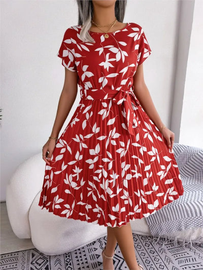 Casual O Neck Short Sleeve  Floral Dress - Lumikova