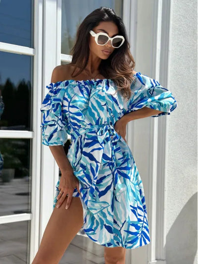 Floral Off Shoulder Colorful Dress - Lumikova