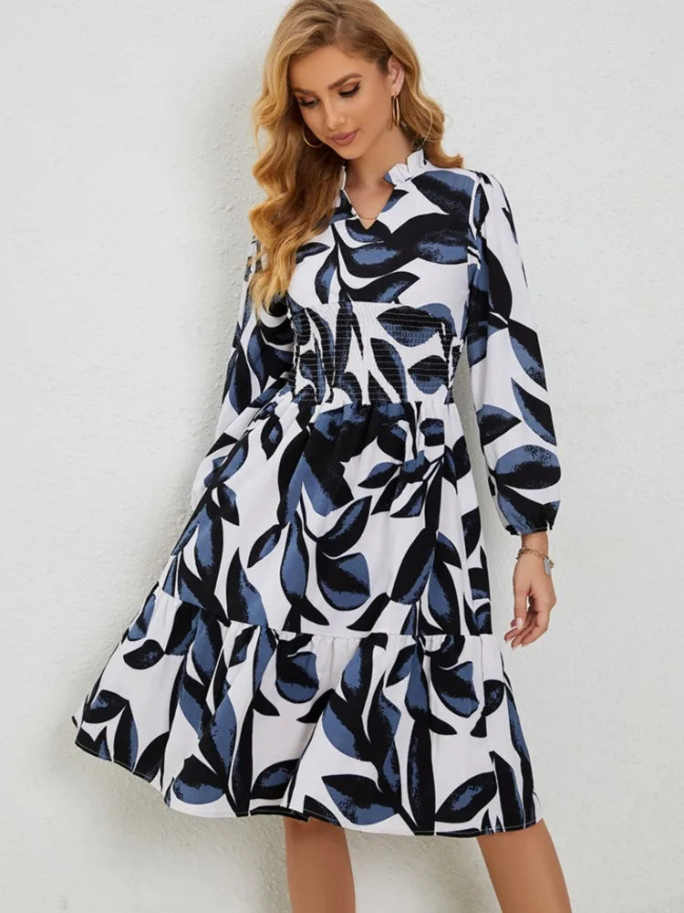 Romy Floral Long Sleeve Midi Dress - Lumikova