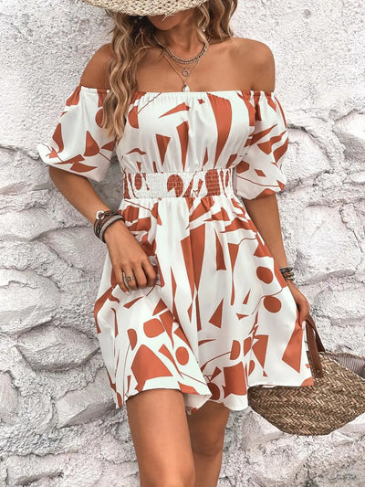 Casual Off Shoulder Slash Neck - Mini Dress - Lumikova