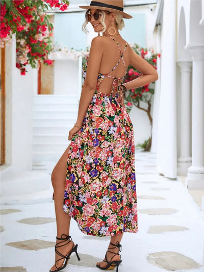 Mira Floral V Neck Sleeveless Dress - Lumikova