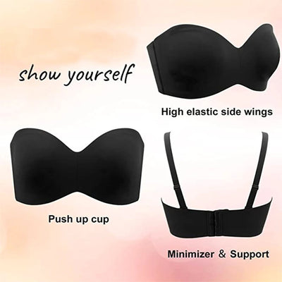 Full Support Non-Slip Convertible Bandeau Bra - Strapless Push up Bra - Lumikova