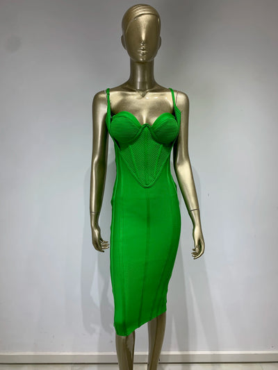 Sleeveless Backless Green Midi Bandage Elegant Dress - Lumikova