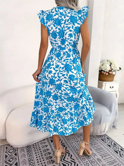 Eve Floral V Neck Sleeveless Colorful Summer Dress - Lumikova