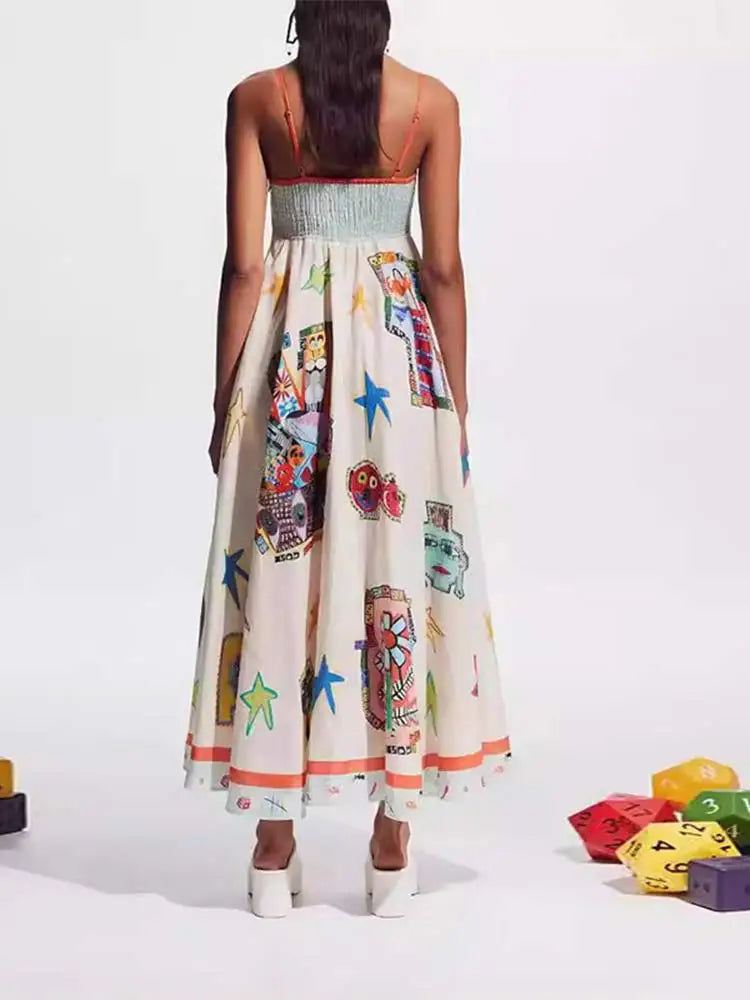 Print Backless Sling Long Dress - Lumikova