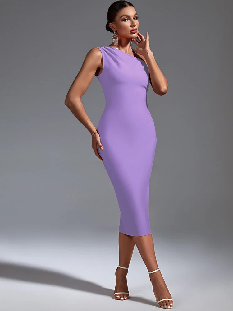 Lilac Bandage Chic Dress - One Shoulder - Lumikova