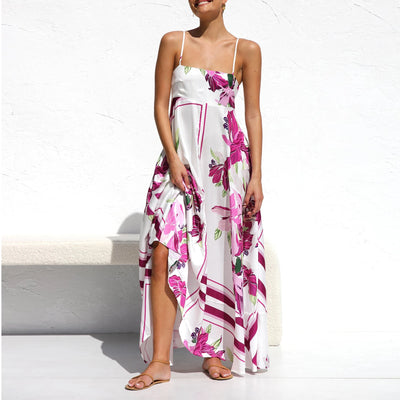 Maxi Dress Spaghetti Strap Backless Flower Print