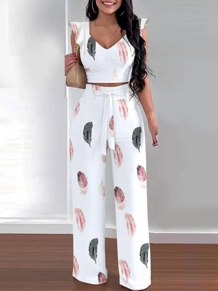 V Neck Sleeveless Shirt Long Pant - 2 Piece - Lumikova