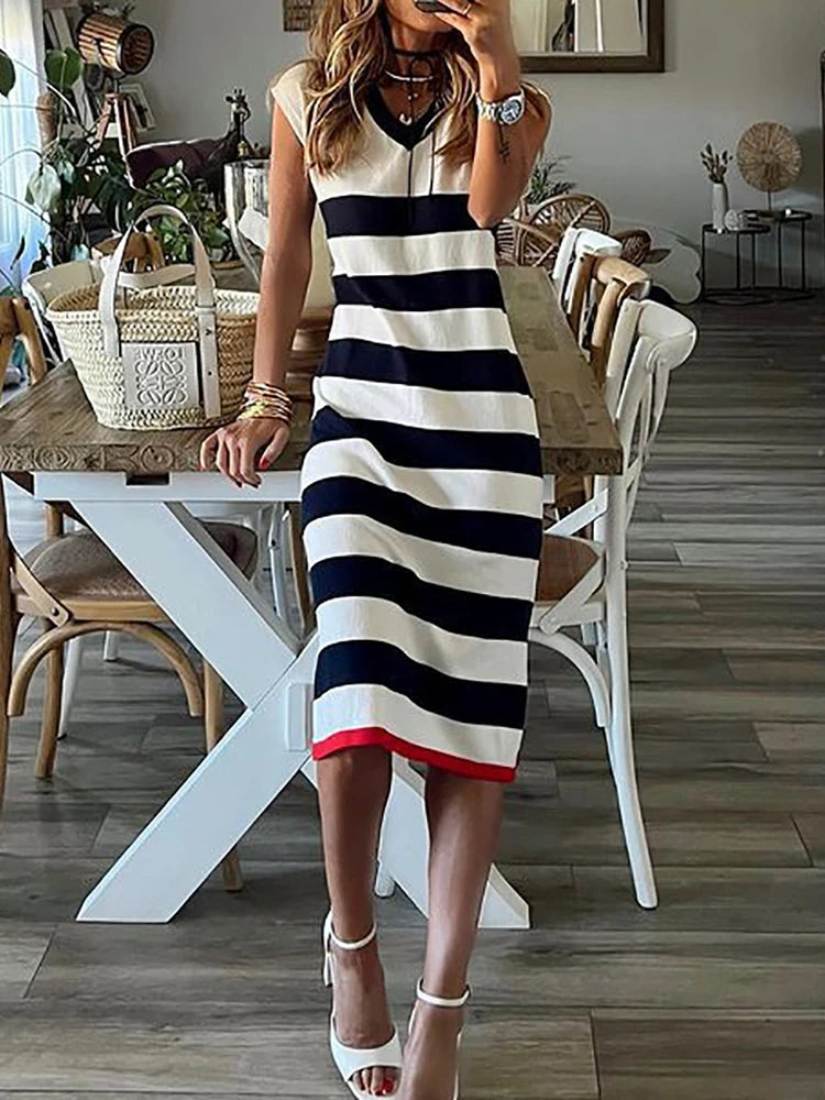 Classic Striped Summer Casual Dress - Lumikova