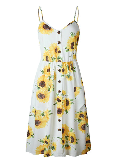 Summer Sunflower Floral Dress - Strapless and Backless - Lumikova