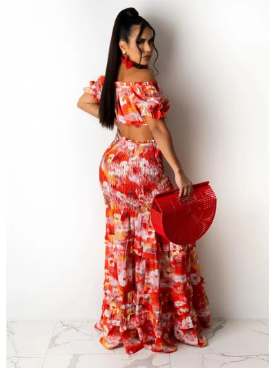 Floral Print 2 Piece Short Sleeve - Lumikova