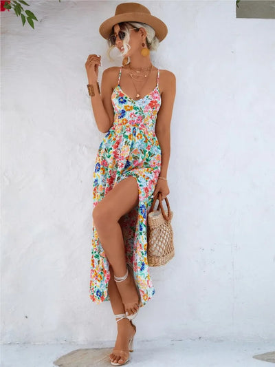 Mira Floral V Neck Sleeveless Dress - Lumikova