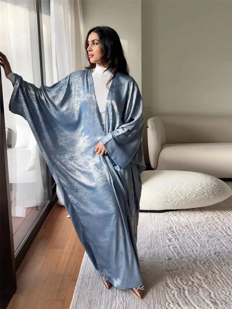 Shiny Satin Open Kimono - Luxury Dubai Style - Lumikova