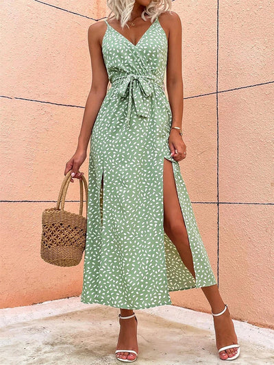 Summer Floral Print Long Dress - Elegant Backless Bandage Slit - Lumikova