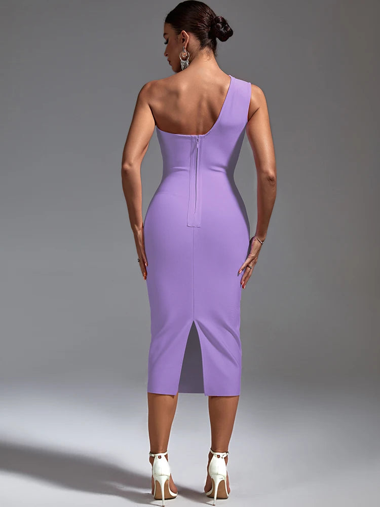 Lilac Bandage Chic Dress - One Shoulder - Lumikova