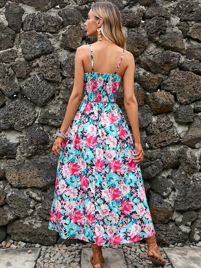 Floral Long Dress - Summer Casual Backless  Beach Floral Dress - Lumikova