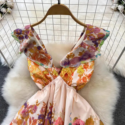 Colorful Floral Print Maxi Elegant Dress - Lumikova