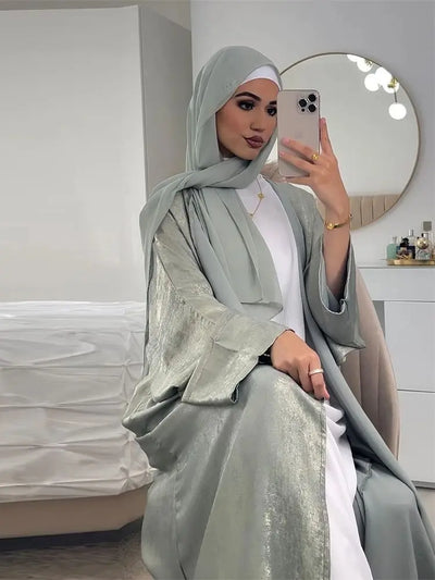 Shiny Satin Open Kimono - Luxury Dubai Style - Lumikova