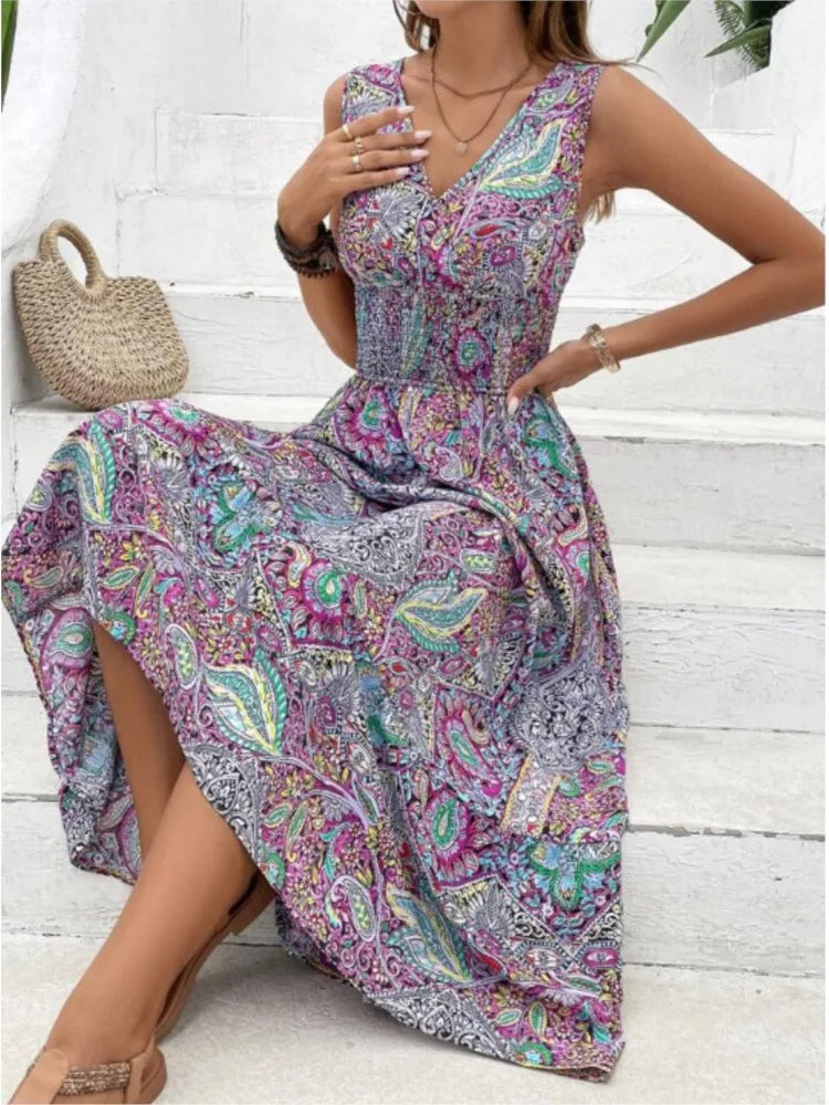 Boho Summer Dress - Sleeveless Floral Dress - Lumikova