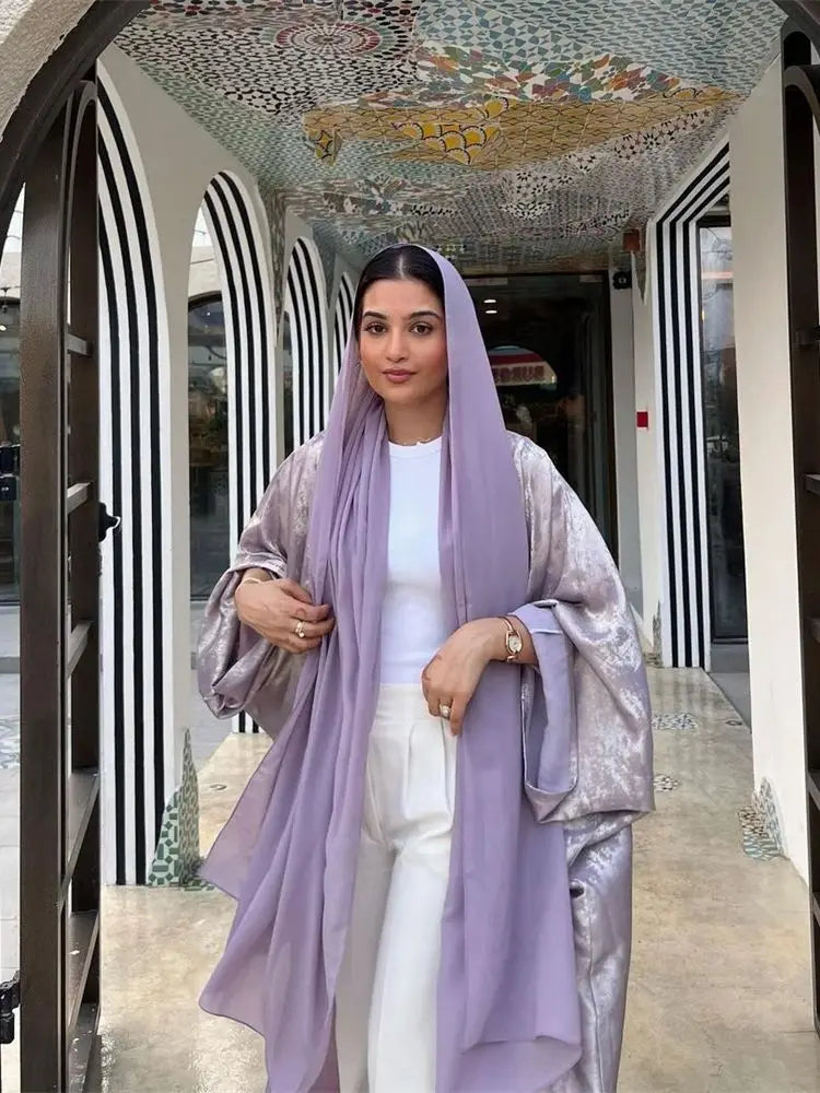 Shiny Satin Open Kimono - Luxury Dubai Style - Lumikova