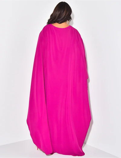 Satin Elegant - Abaya Round Neck Bat Sleeves Loose - Lumikova