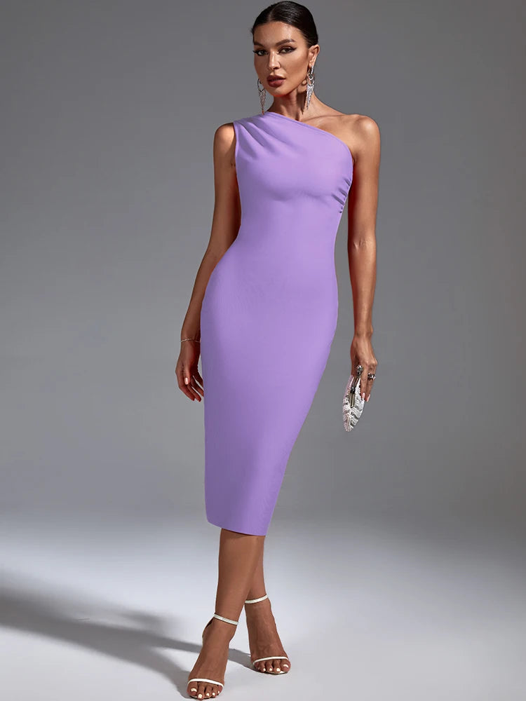 Lilac Bandage Chic Dress - One Shoulder - Lumikova