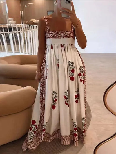 Floral Loose Sling Dress - Backless Off Shoulder Maxi Dress - Lumikova