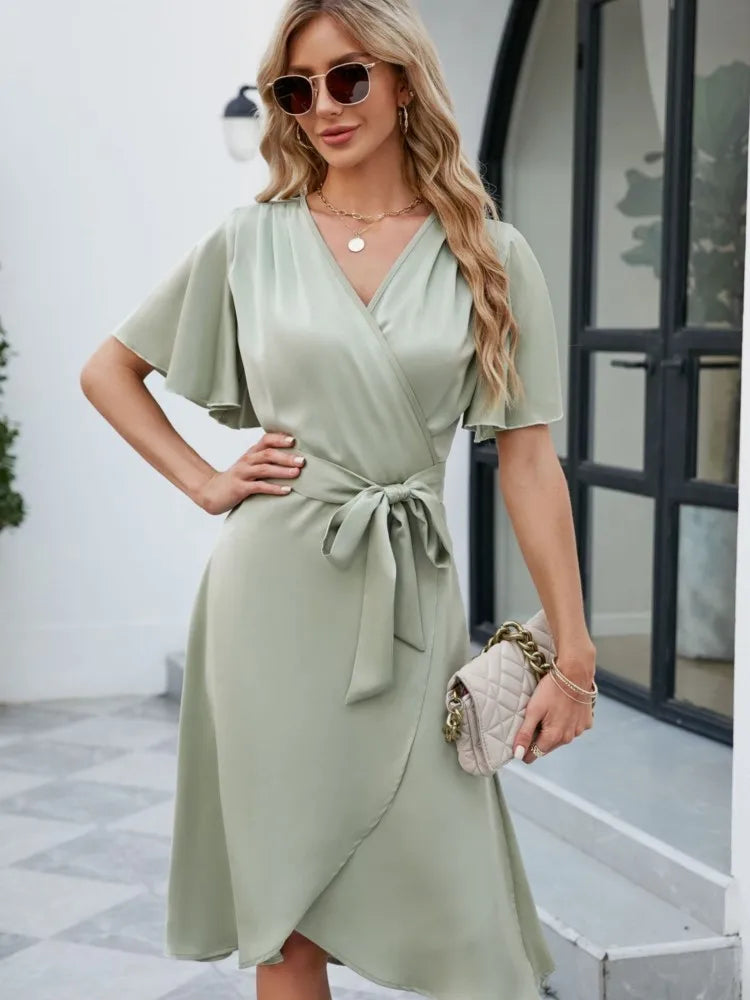 Casual V Neck Short Sleeve Elegant Dress - Lumikova