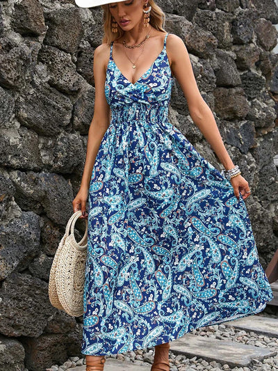 Floral Long Dress - Summer Casual Backless  Beach Floral Dress - Lumikova