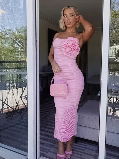 Pink Flower Elegant Dress - Lumikova