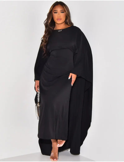 Satin Elegant - Abaya Round Neck Bat Sleeves Loose - Lumikova