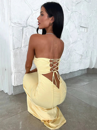 Lumi Backless Lace-up Maxi Elegant Dress - Lumikova