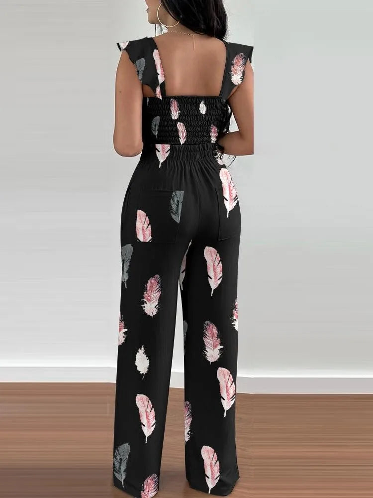 V Neck Sleeveless Shirt Long Pant - 2 Piece - Lumikova